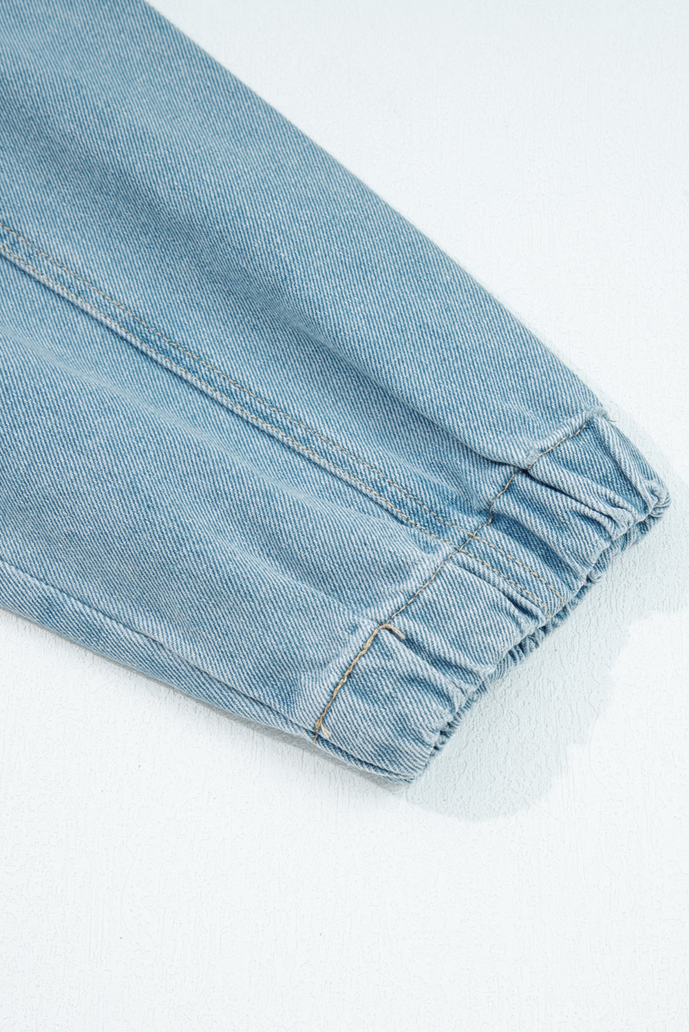 Myosotis Elastic Hem Collared Zip Up Denim Jacket