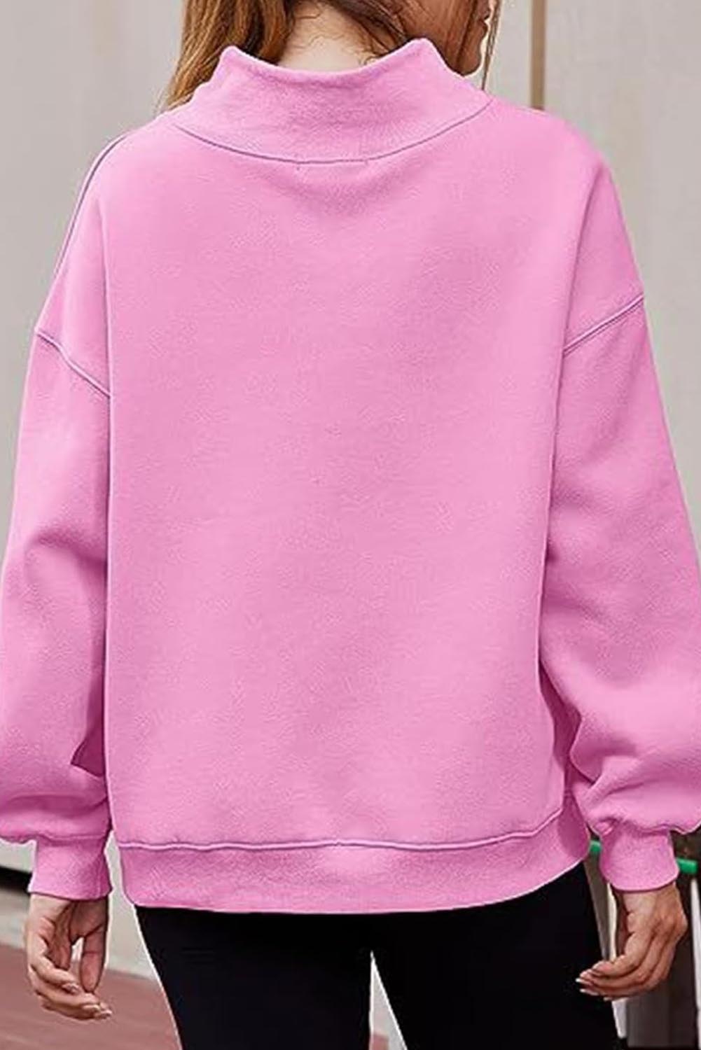 Lenny Grey Solid Color High Neck Long Sleeve Loose Sweatshirt