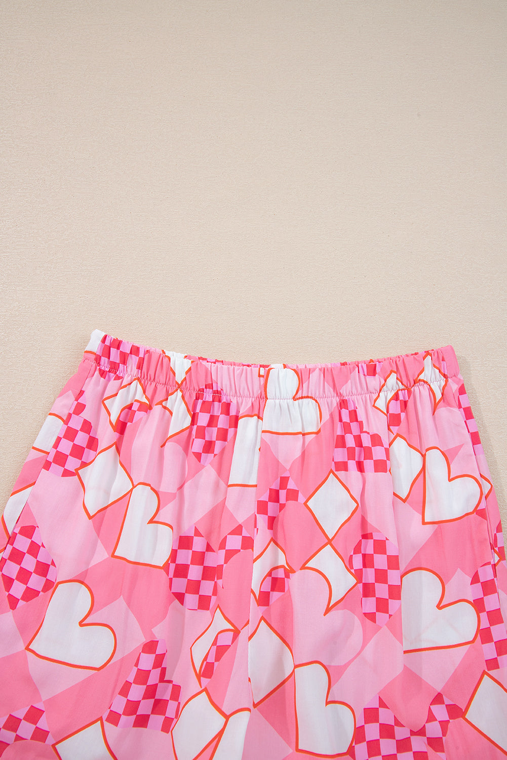 Pink Heart Print Shirt Style Silky Short Pajama Set