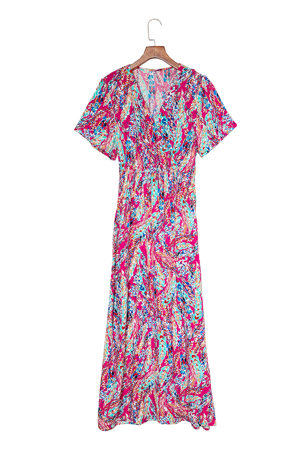 Aubrey Abstract Print Wrap V Neck Flutter Sleeve Mid Length Summer Dress