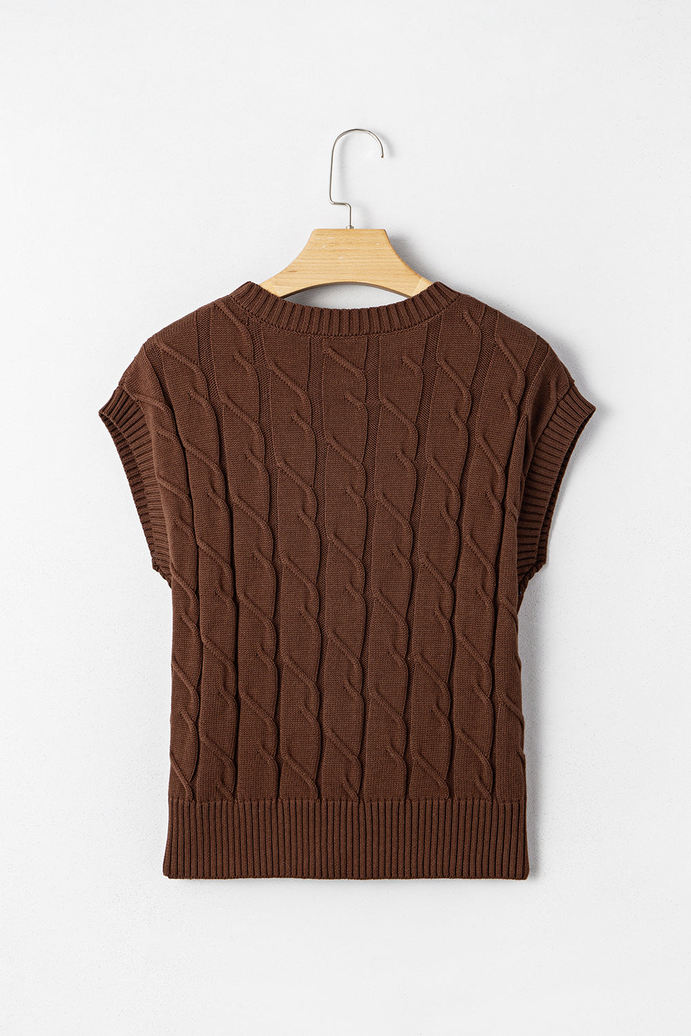 Caramel Cable Knit Cap Sleeve Sweater