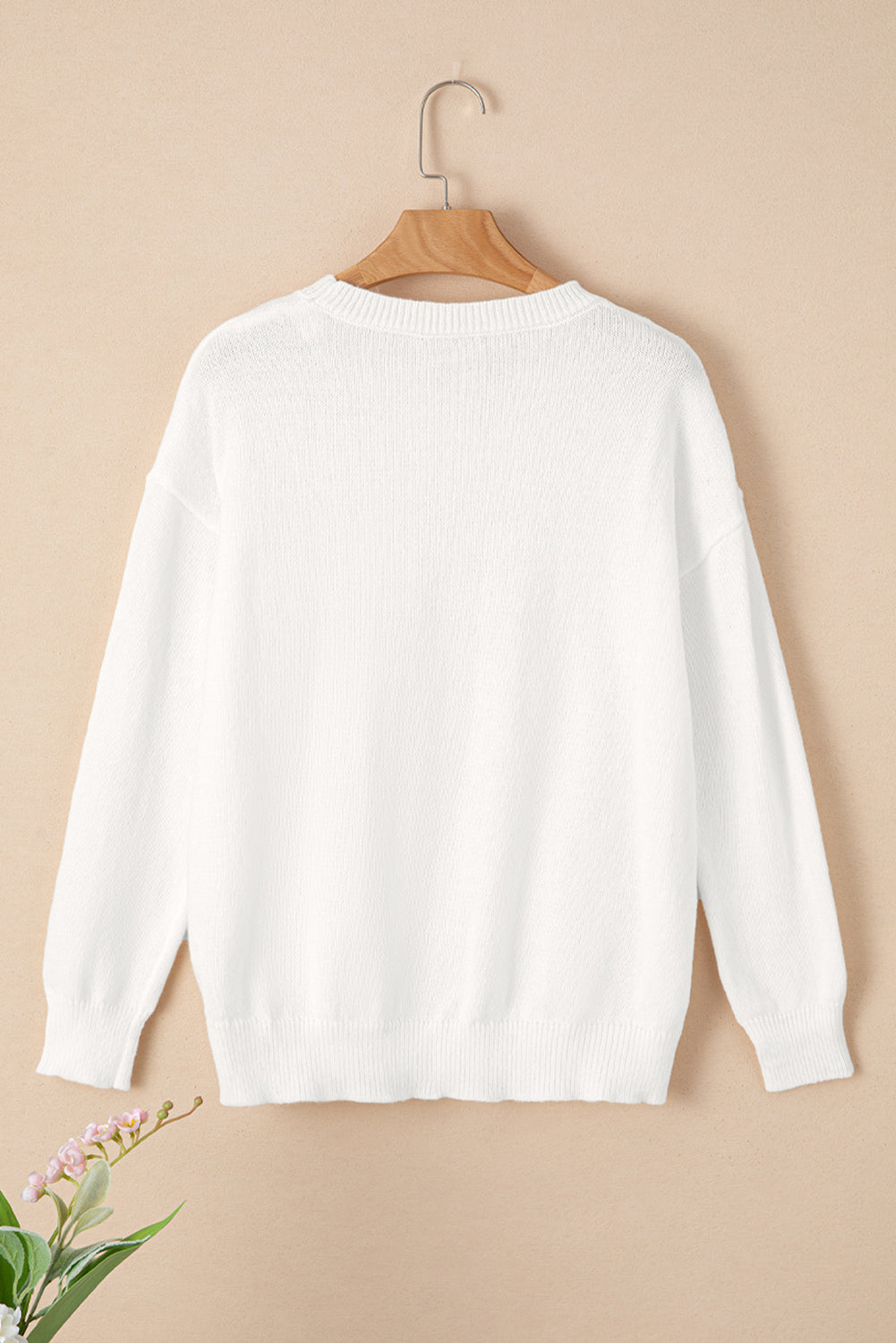 White XOXO Chenille Letter Round Neck Casual Sweater