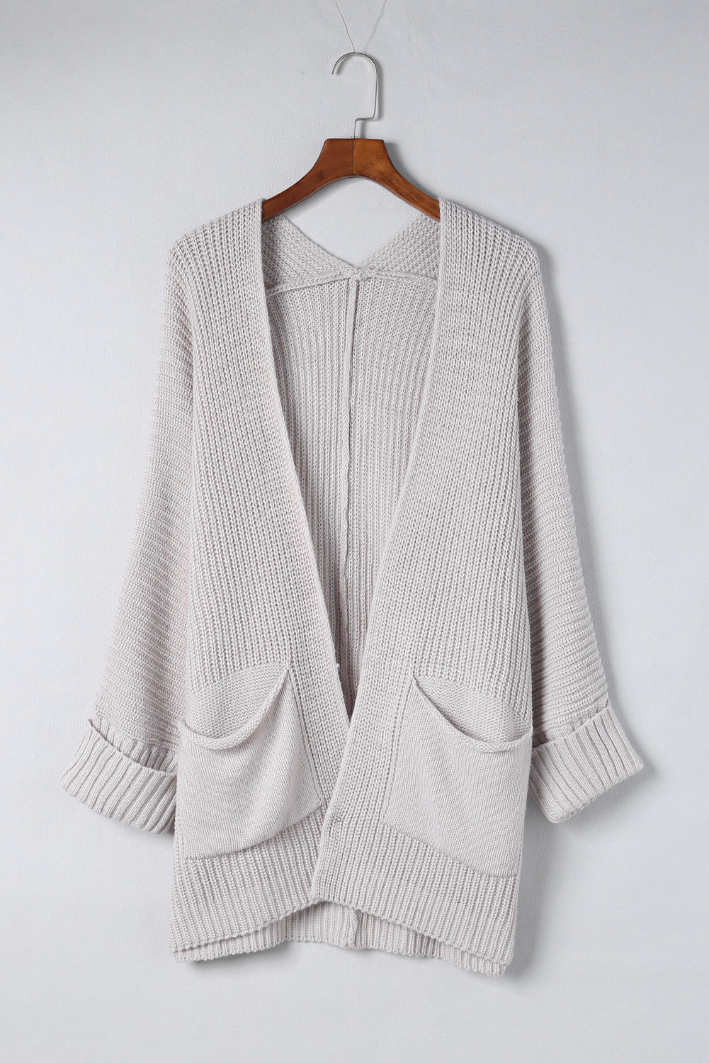 Gray Batwing Sleeve Pocket Oversized Cable Knit Cardigan