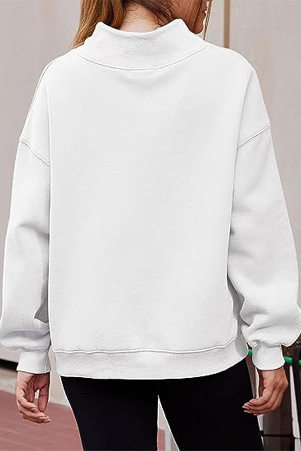 Lenny Grey Solid Color High Neck Long Sleeve Loose Sweatshirt