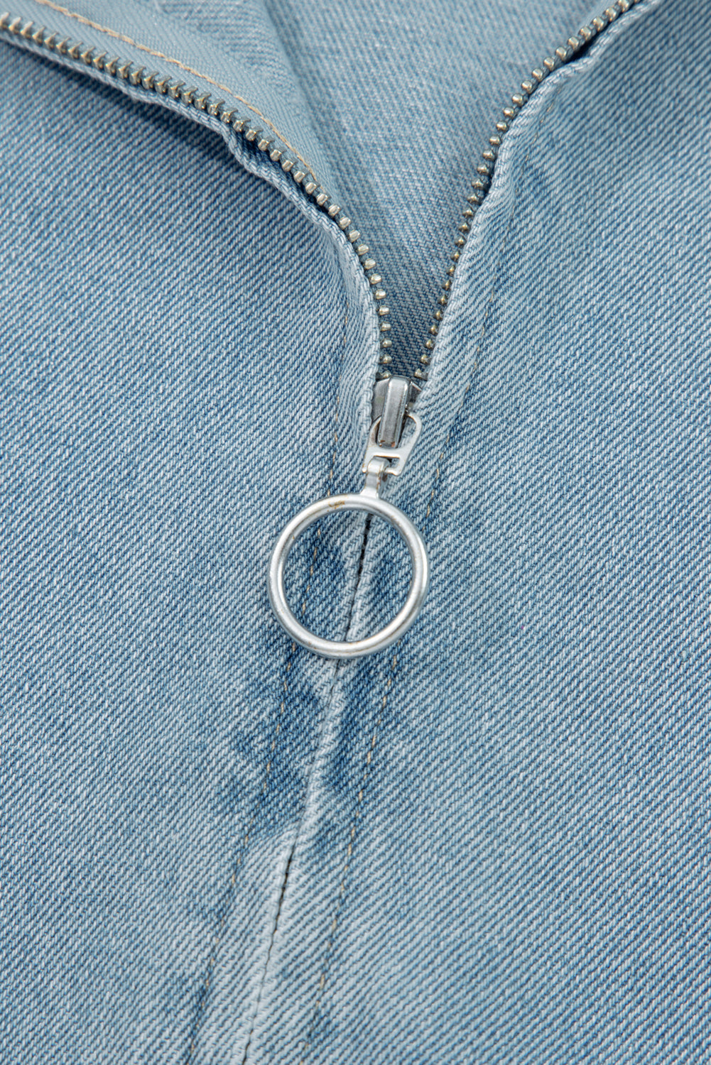 Myosotis Elastic Hem Collared Zip Up Denim Jacket