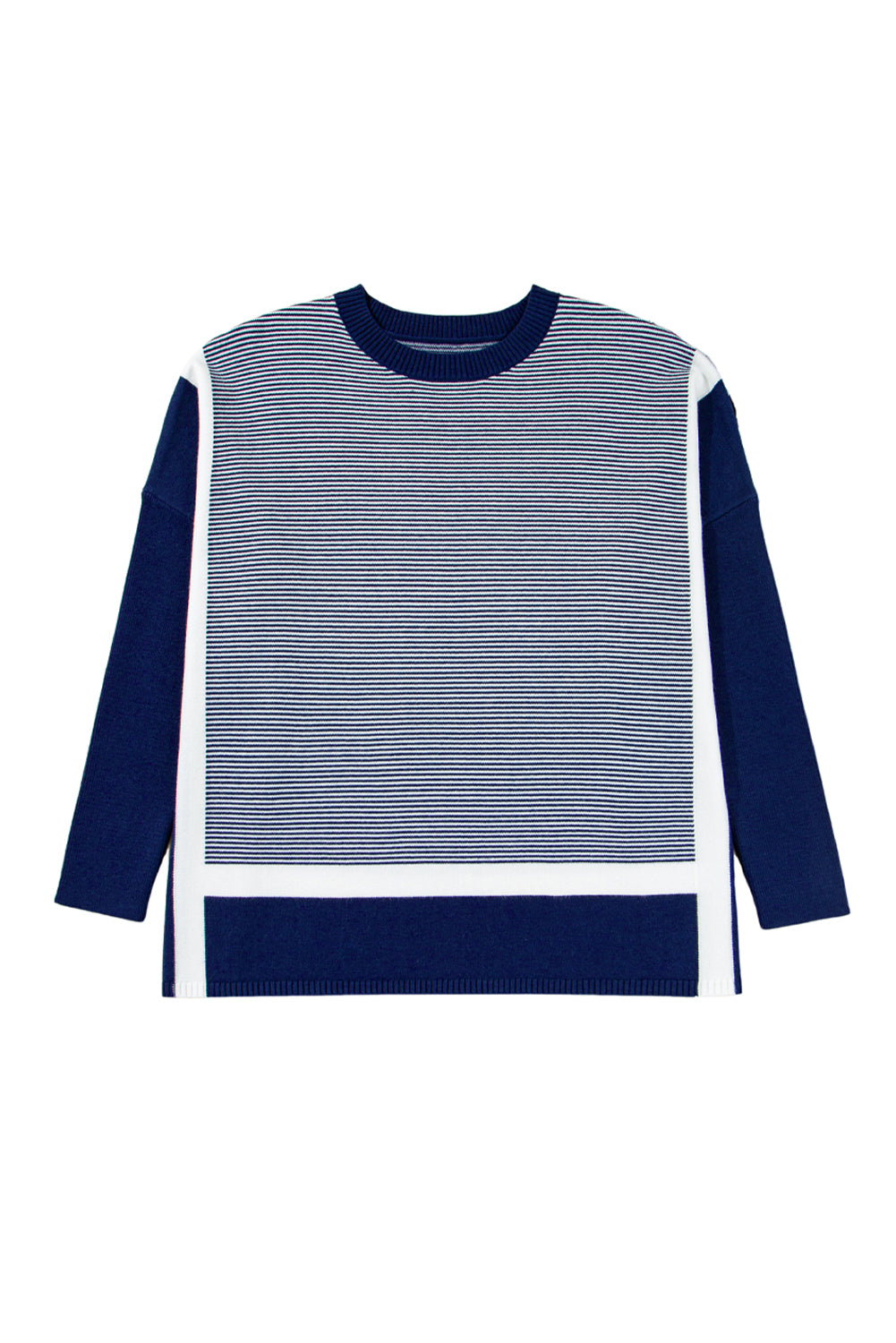 Green Stripe Color Block Patchwork Dolman Oversize Tunic Sweater