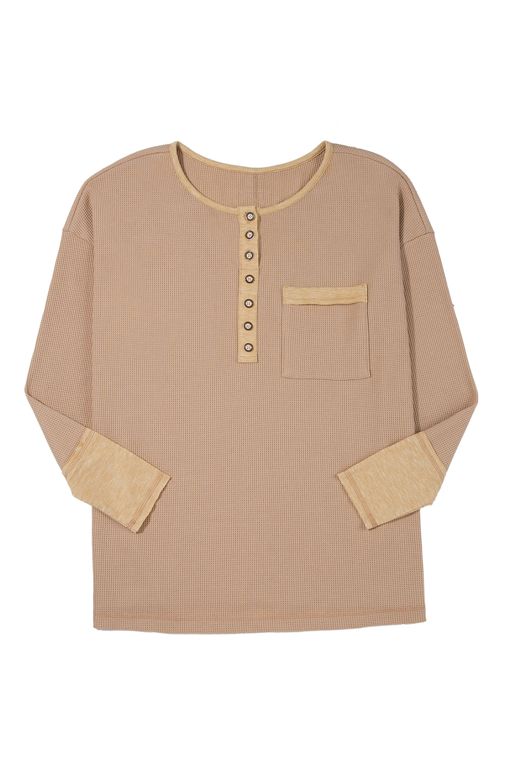 Vineyard Green Waffle Textured Patchwork Tunic Henley Top