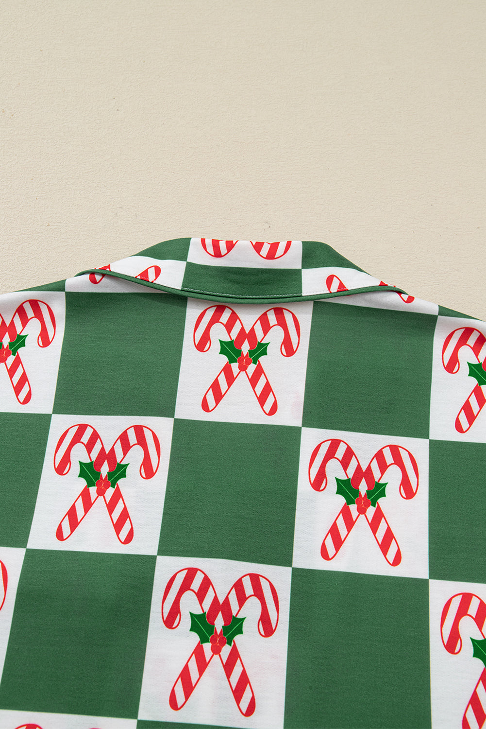 Green Candy Cane Checkered Pattern Christmas Pajama Set