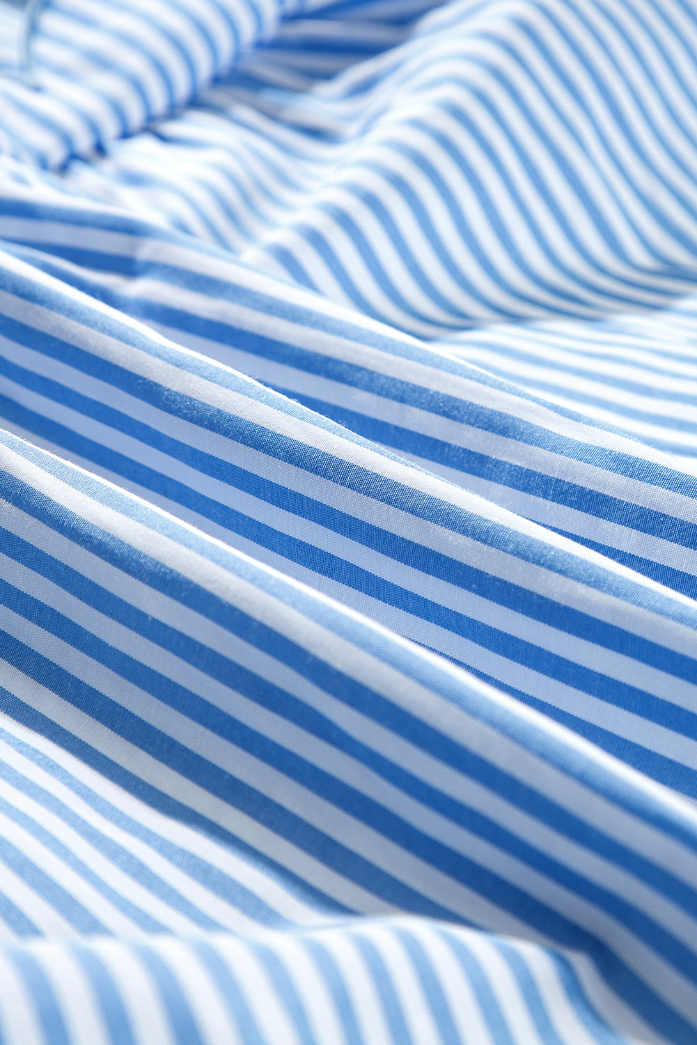 Sky Blue Stripe Bubble Sleeve Scallop Tiered Dress