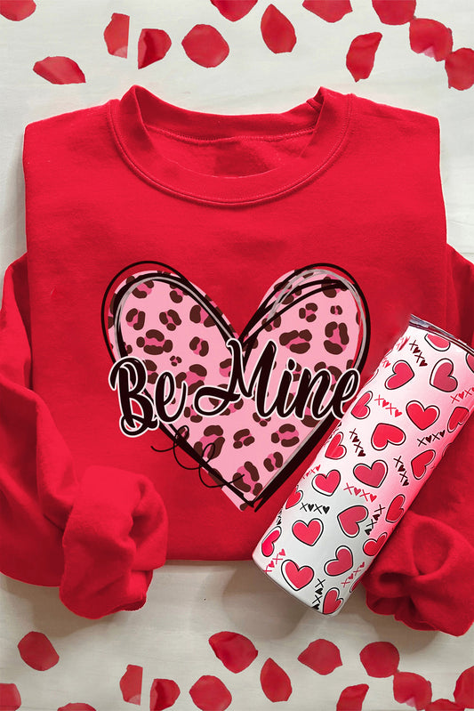 Red Be Mine Leopard Heart Printed Valentines Sweatshirt