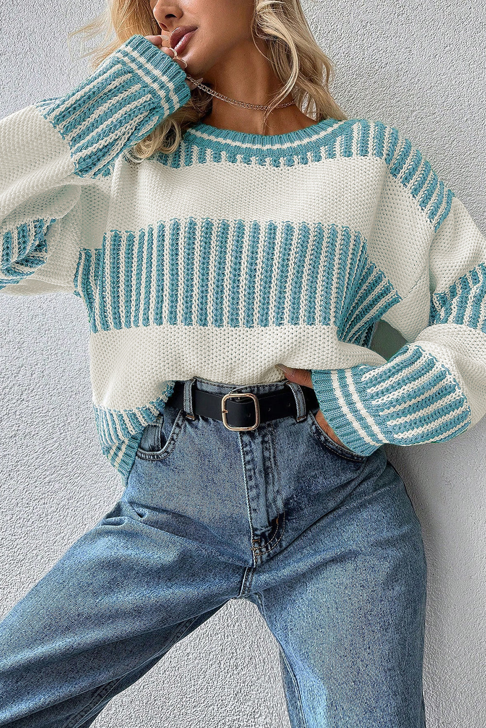 Laura Striped Patchwork Drop Shoulder Sweater