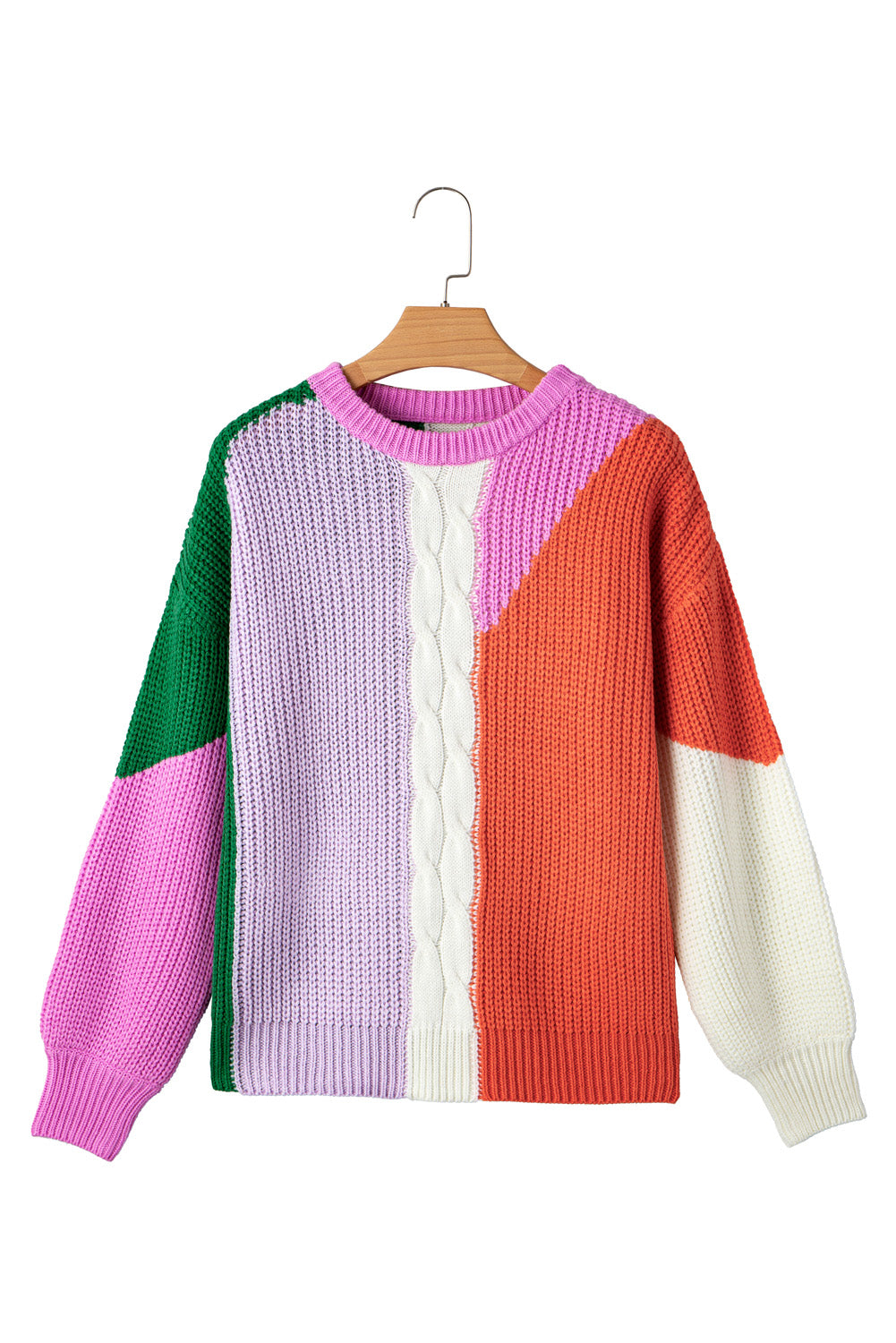 Desert Gold Colorblock Knit Drop Shoulder Loose Fit Sweater