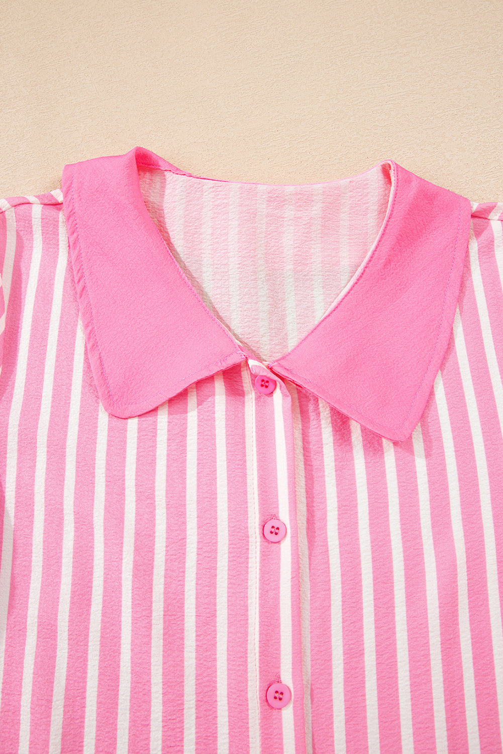 Pink Striped Sweet Bow Decor Peter Pan Collar Pullover Pants Pajama Set