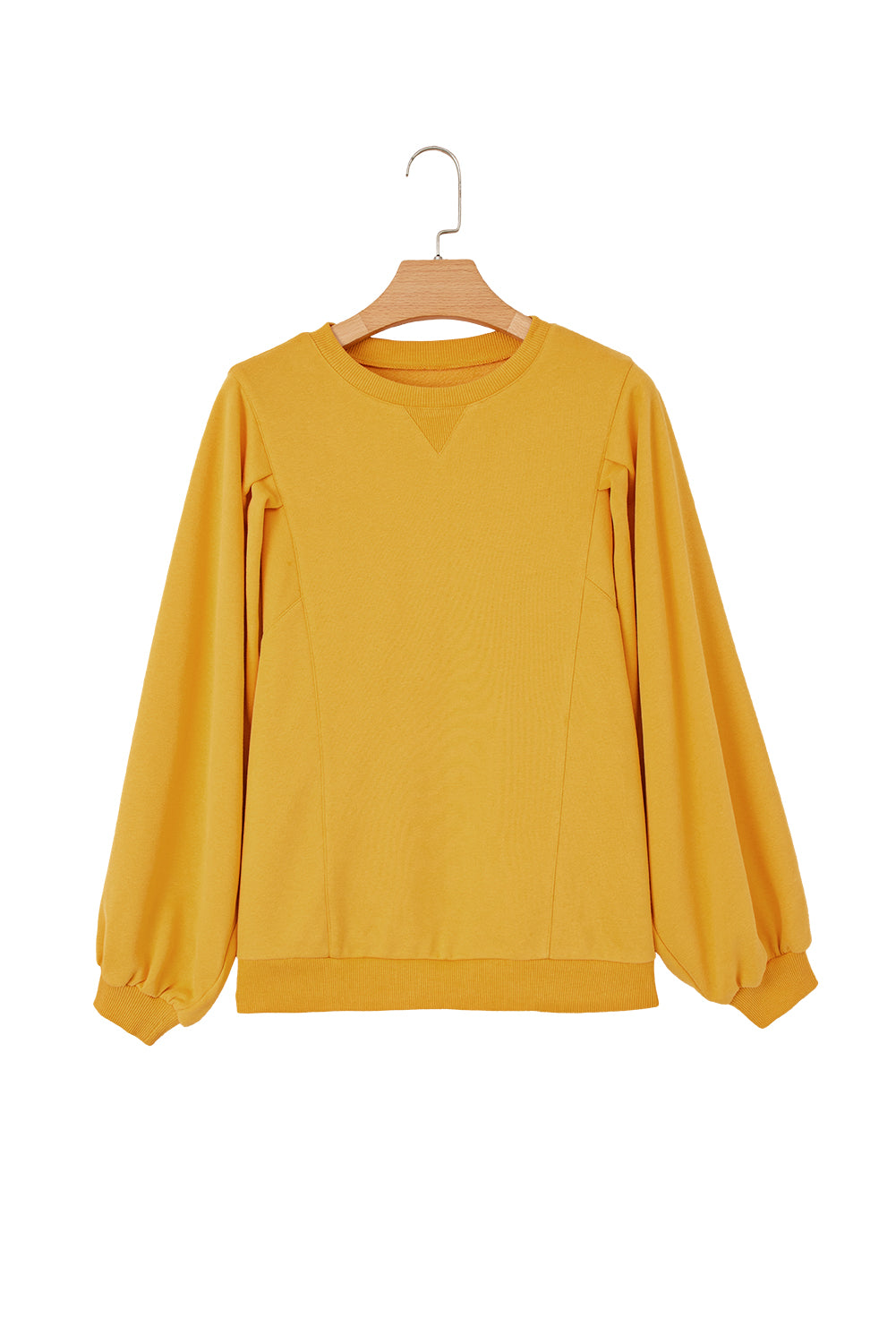 Citrus Balloon Sleeve Pullover Solid Color Sweatshirt