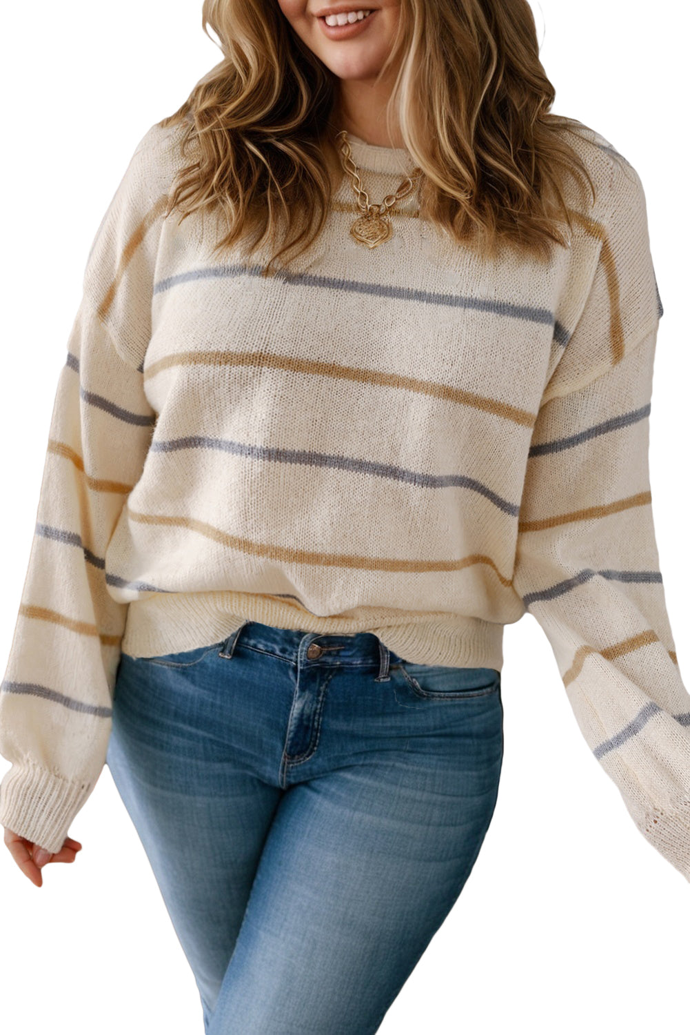 Annie Striped Drop Shoulder Plus Size Sweater