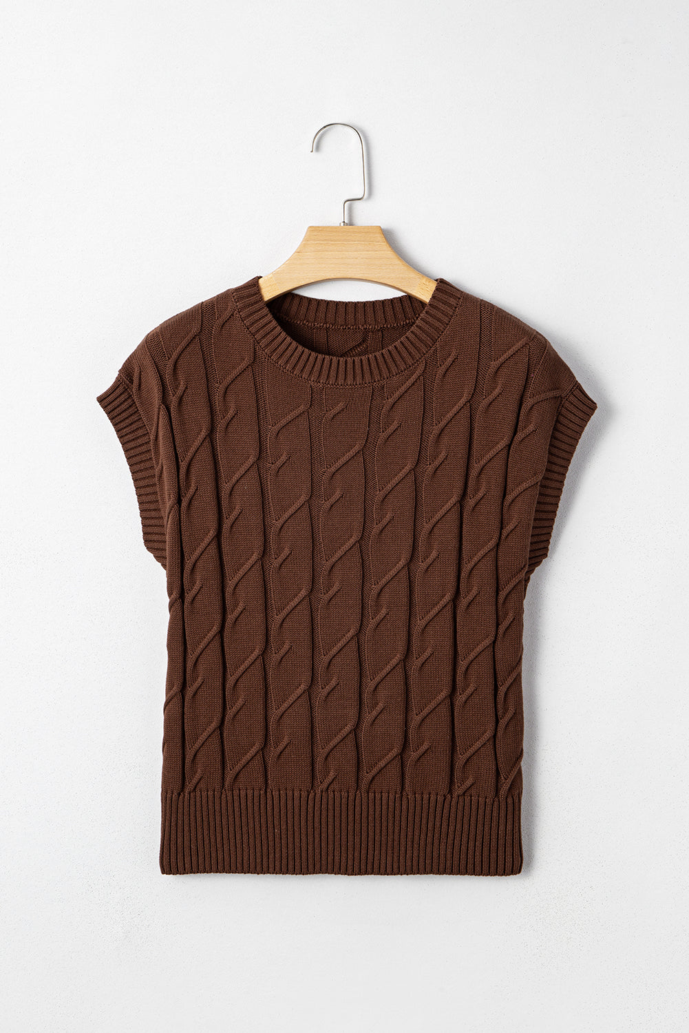 Caramel Cable Knit Cap Sleeve Sweater