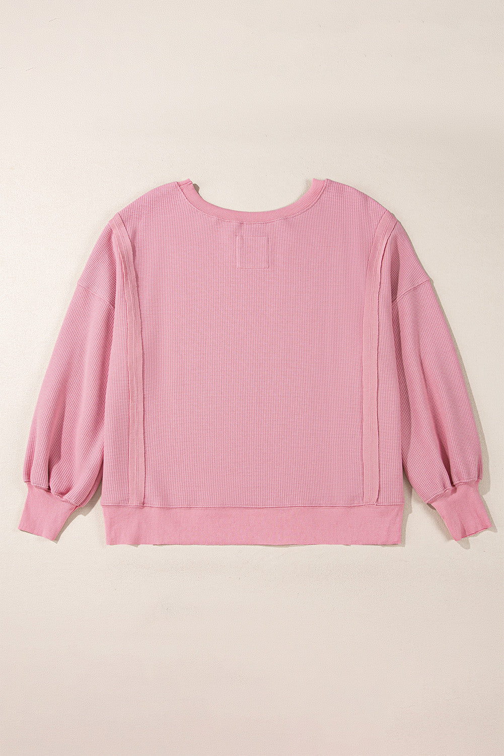 Pink Waffle Bishop Sleeve Split Oversized Sweatshirt