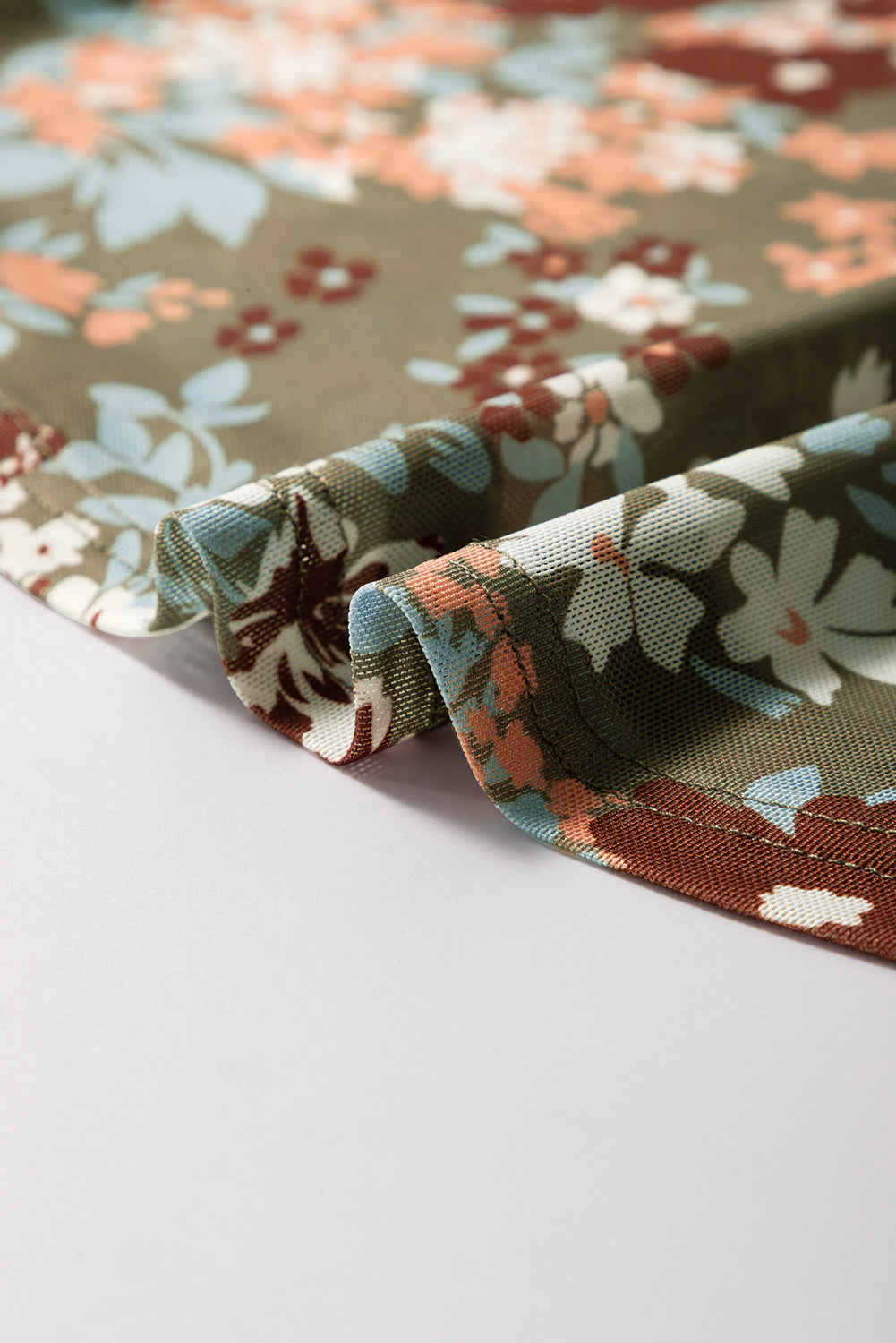 Orchid Petal Allover Floral Print Mesh Long Sleeve Top