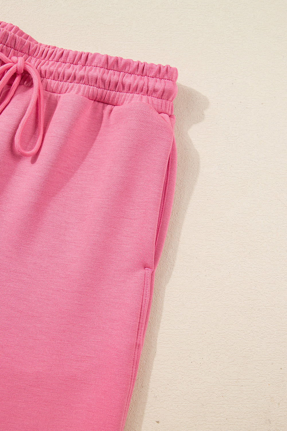 Pink Solid Color Zip Up Hoodie Drawstring Loose Pants Set