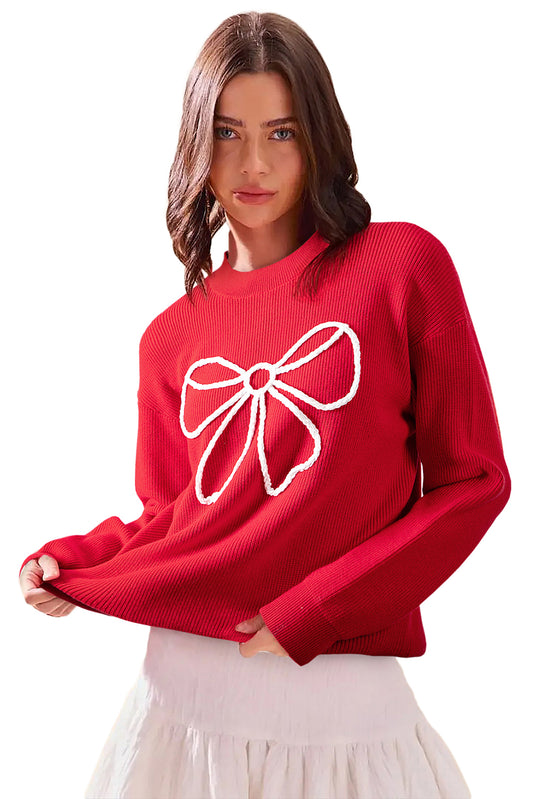 Red Bow Sweater – Festive Knit Pullover